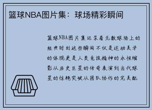 篮球NBA图片集：球场精彩瞬间