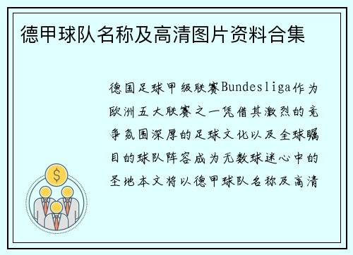 德甲球队名称及高清图片资料合集
